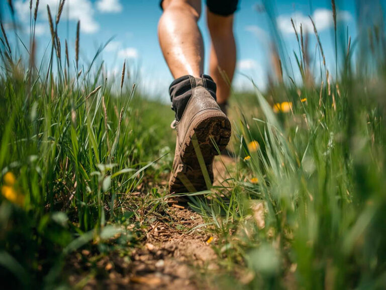 Man's foot along trail