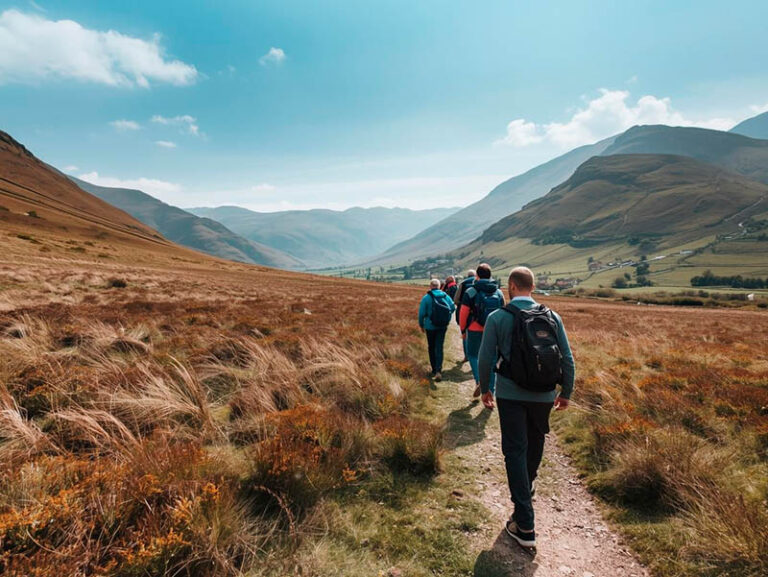 Men walking in the Brecon Beacons, Wales.