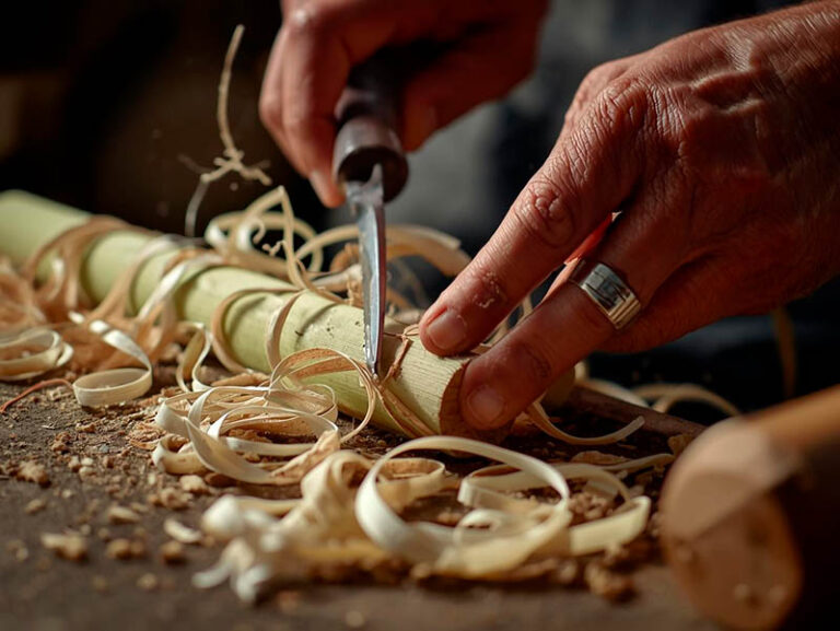 Close up of man's hands doing greenwood working